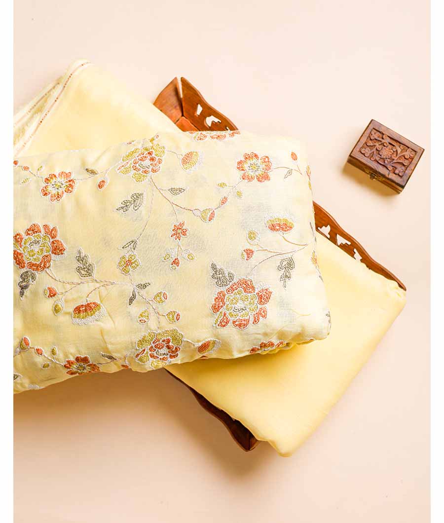 COTTON LINEN EMBROIDERED WITH PLAIN FABRIC