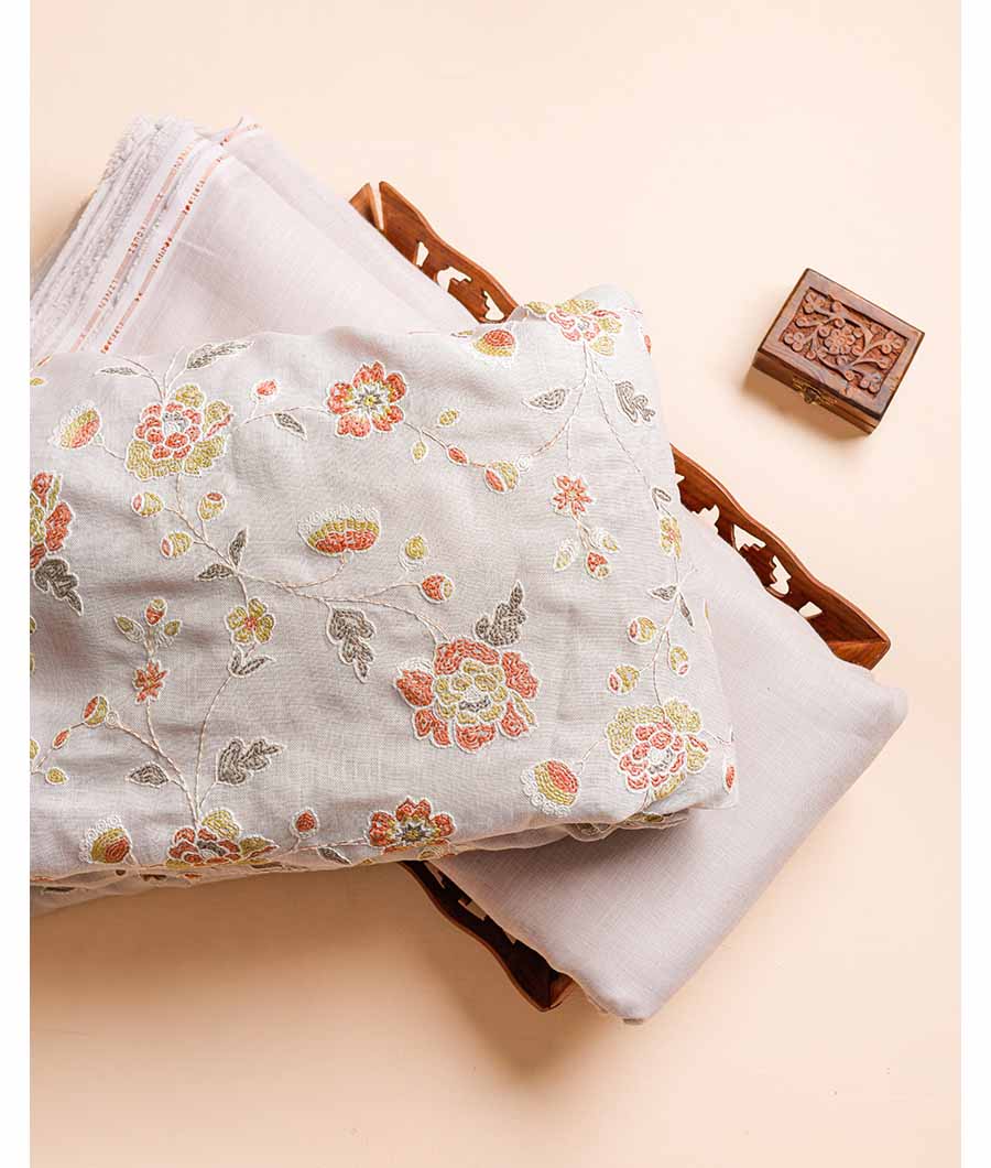 COTTON LINEN EMBROIDERED WITH PLAIN FABRIC