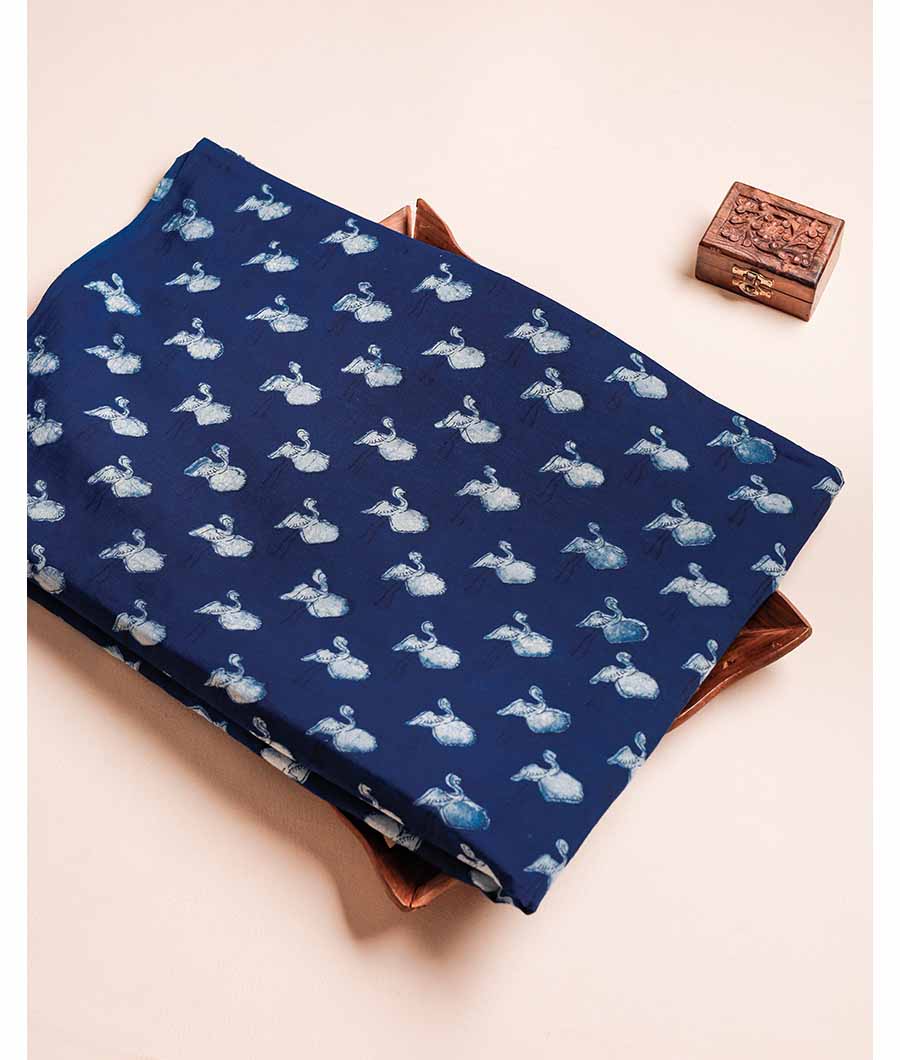 PURE INDIGO HANDBLOCK PRINTED FABRIC