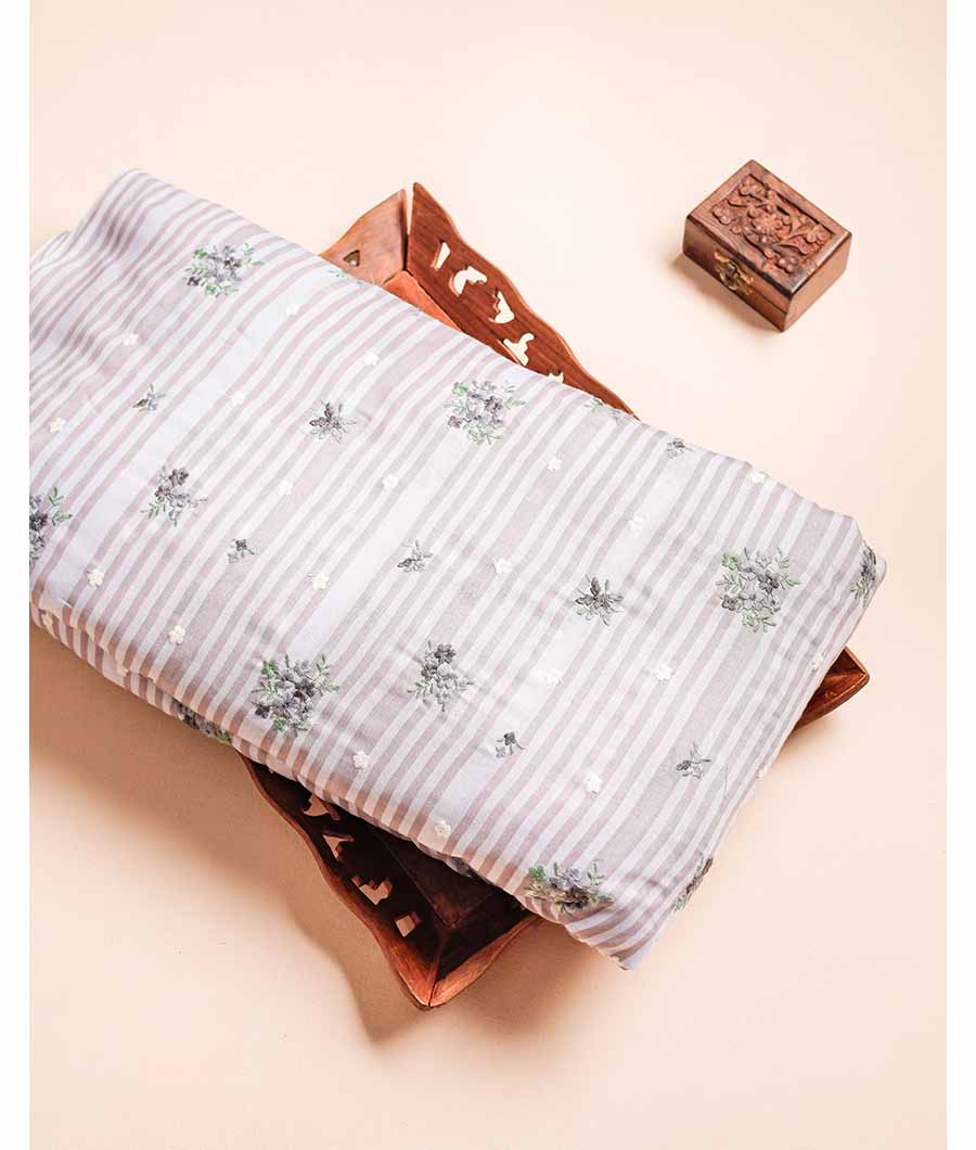 MUL CHANDERI PRINT WITH EMBROIDERED FABRIC