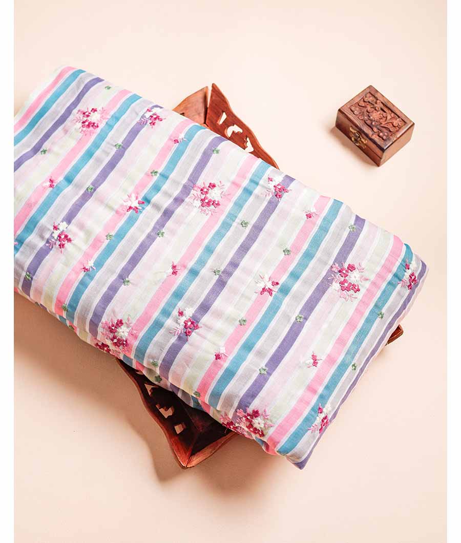 MUL CHANDERI PRINT WITH EMBROIDERED FABRIC