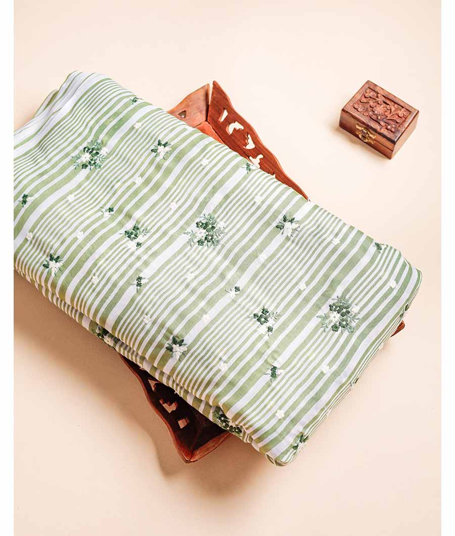 MUL CHANDERI PRINT WITH EMBROIDERED FABRIC