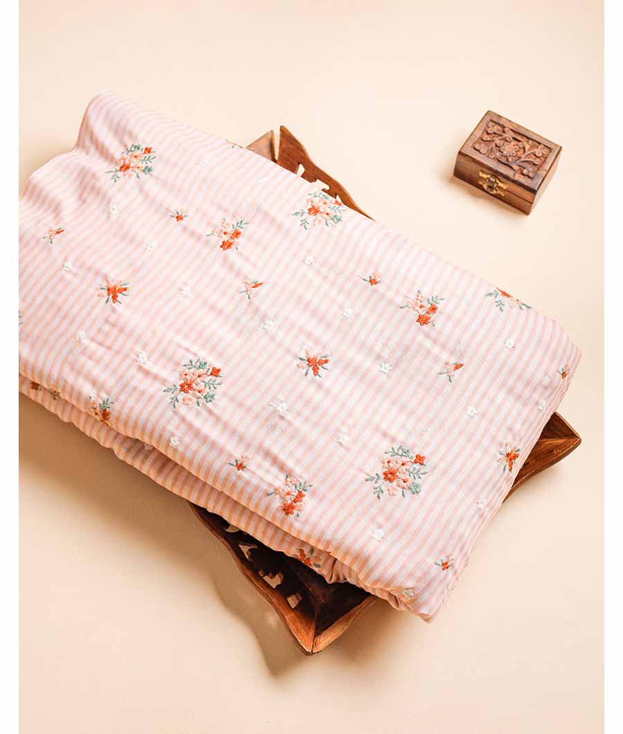 MUL CHANDERI PRINT WITH EMBROIDERED FABRIC