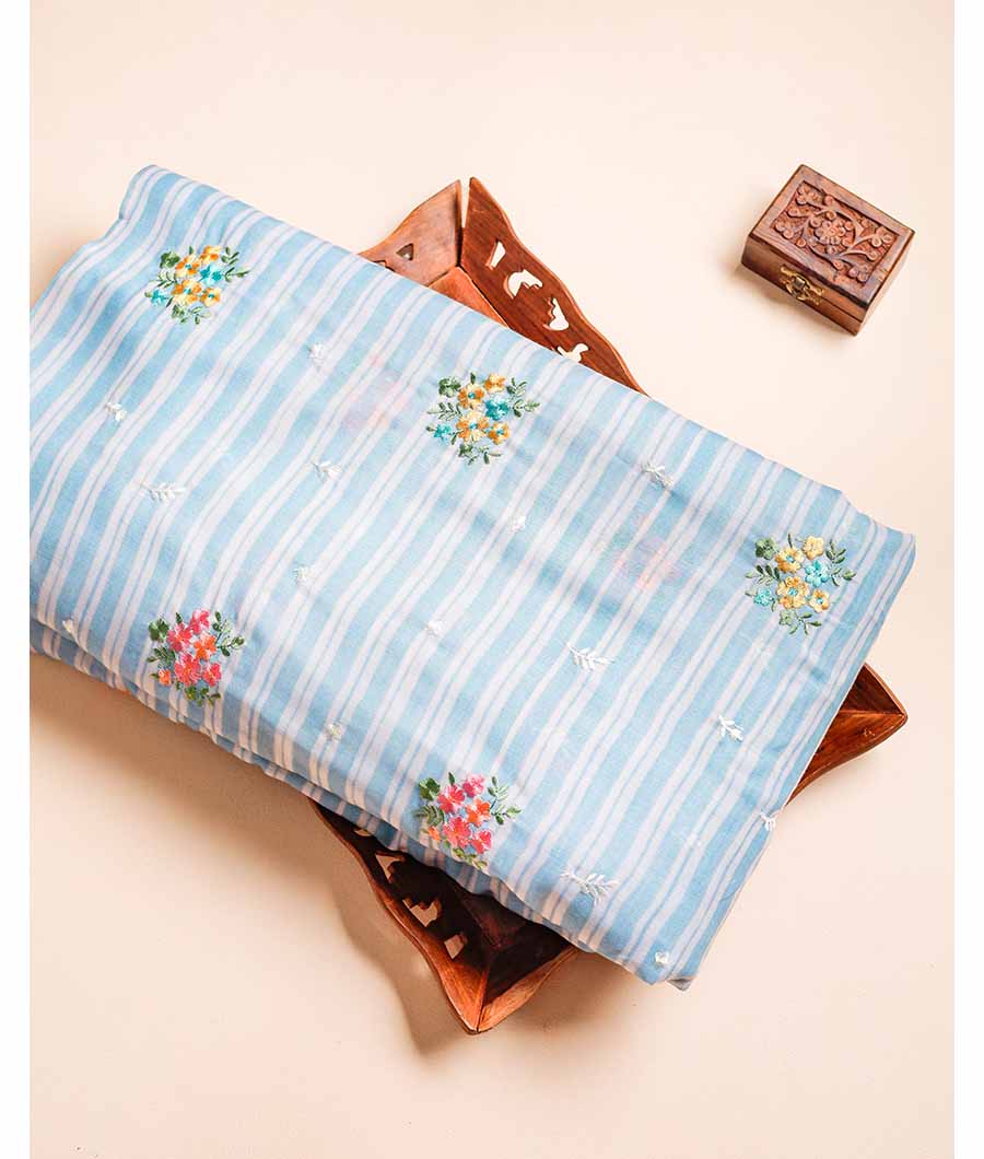 MUL CHANDERI PRINT WITH EMBROIDERED FABRIC