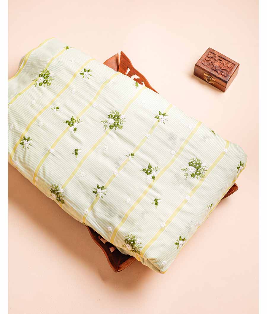 MUL CHANDERI PRINT WITH EMBROIDERED FABRIC
