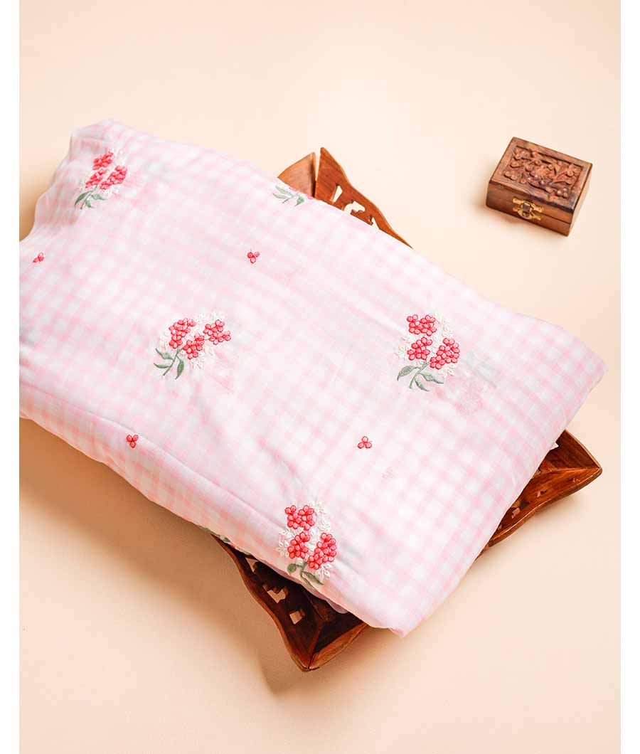 MUL CHANDERI PRINT WITH EMBROIDERED FABRIC