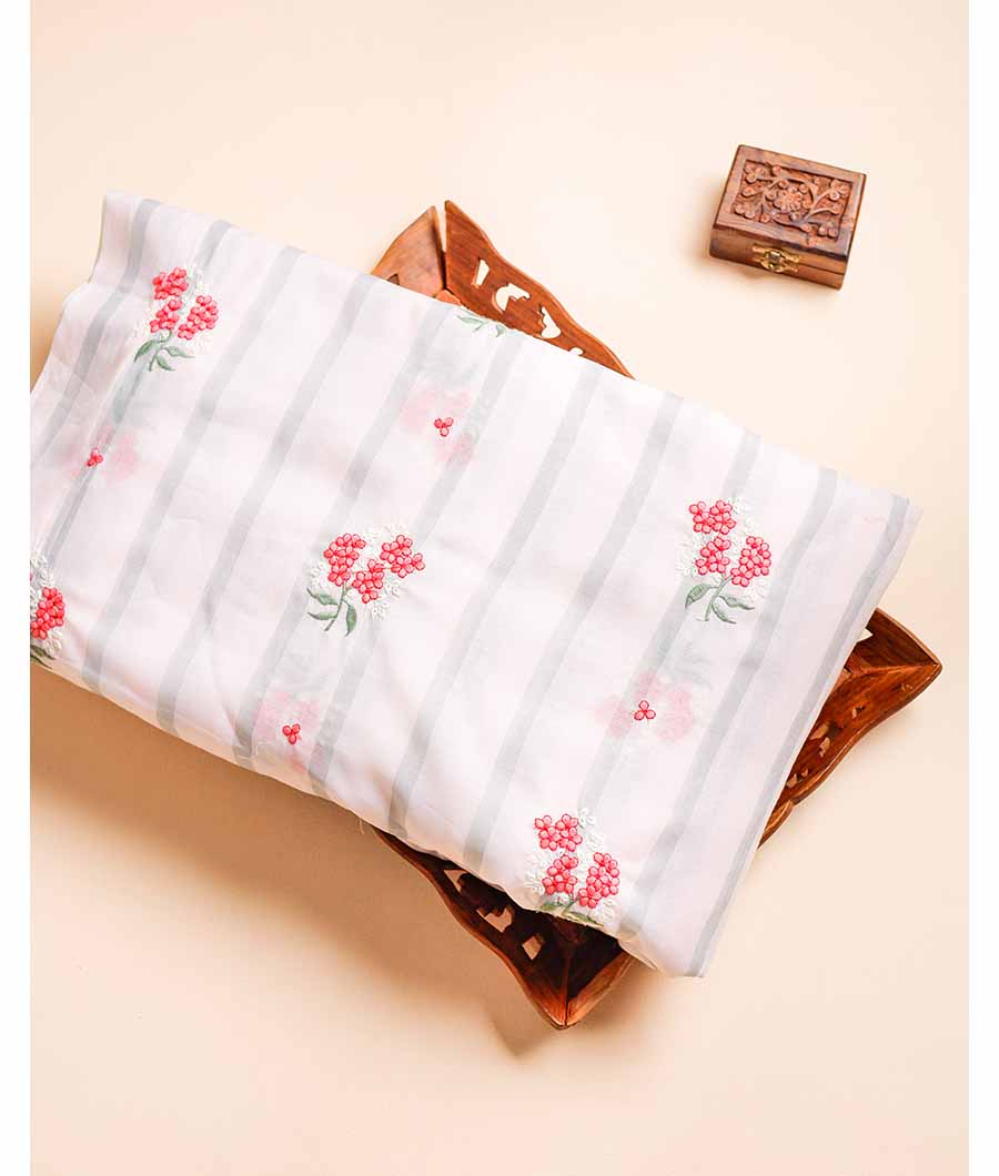 MUL CHANDERI PRINT WITH EMBROIDERED FABRIC