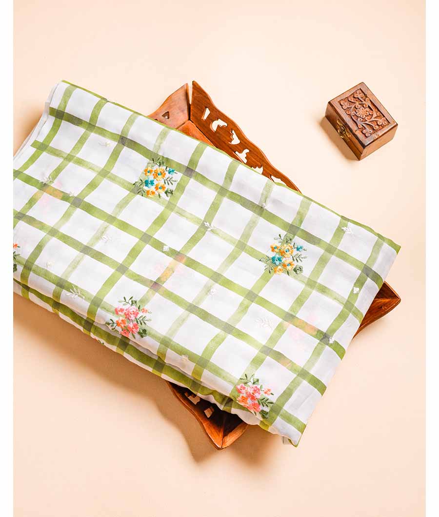 MUL CHANDERI PRINT WITH EMBROIDERED FABRIC