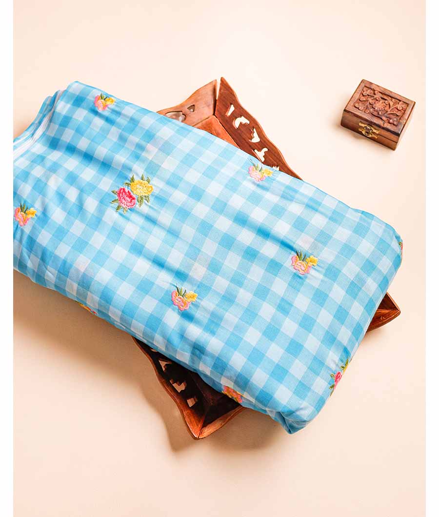 MUL CHANDERI PRINT WITH EMBROIDERED FABRIC