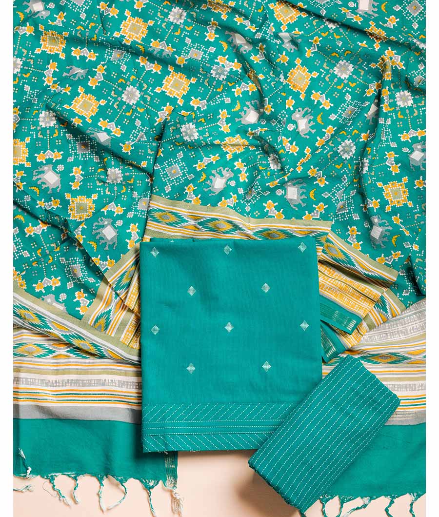 ETHNIC COTTON HANDLOOM SUIT SET WITH CHANDERI DUPATTA