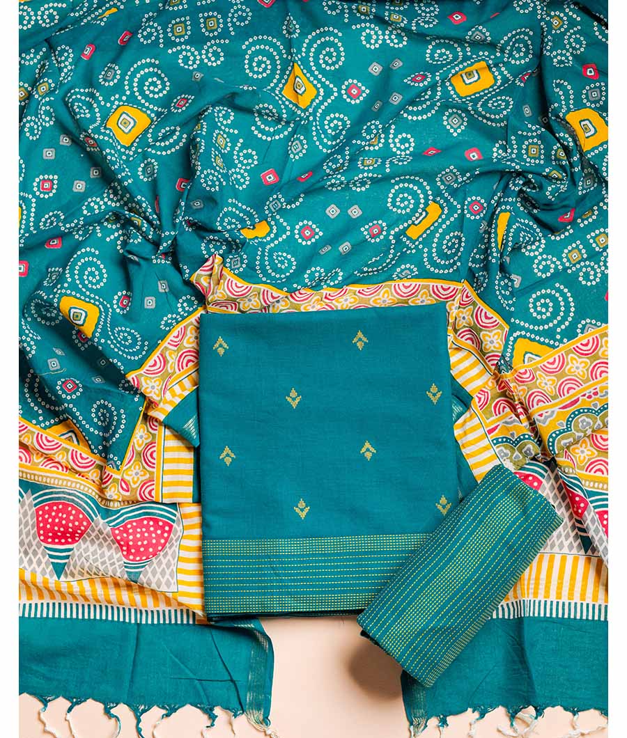 ETHNIC COTTON HANDLOOM SUIT SET WITH CHANDERI DUPATTA
