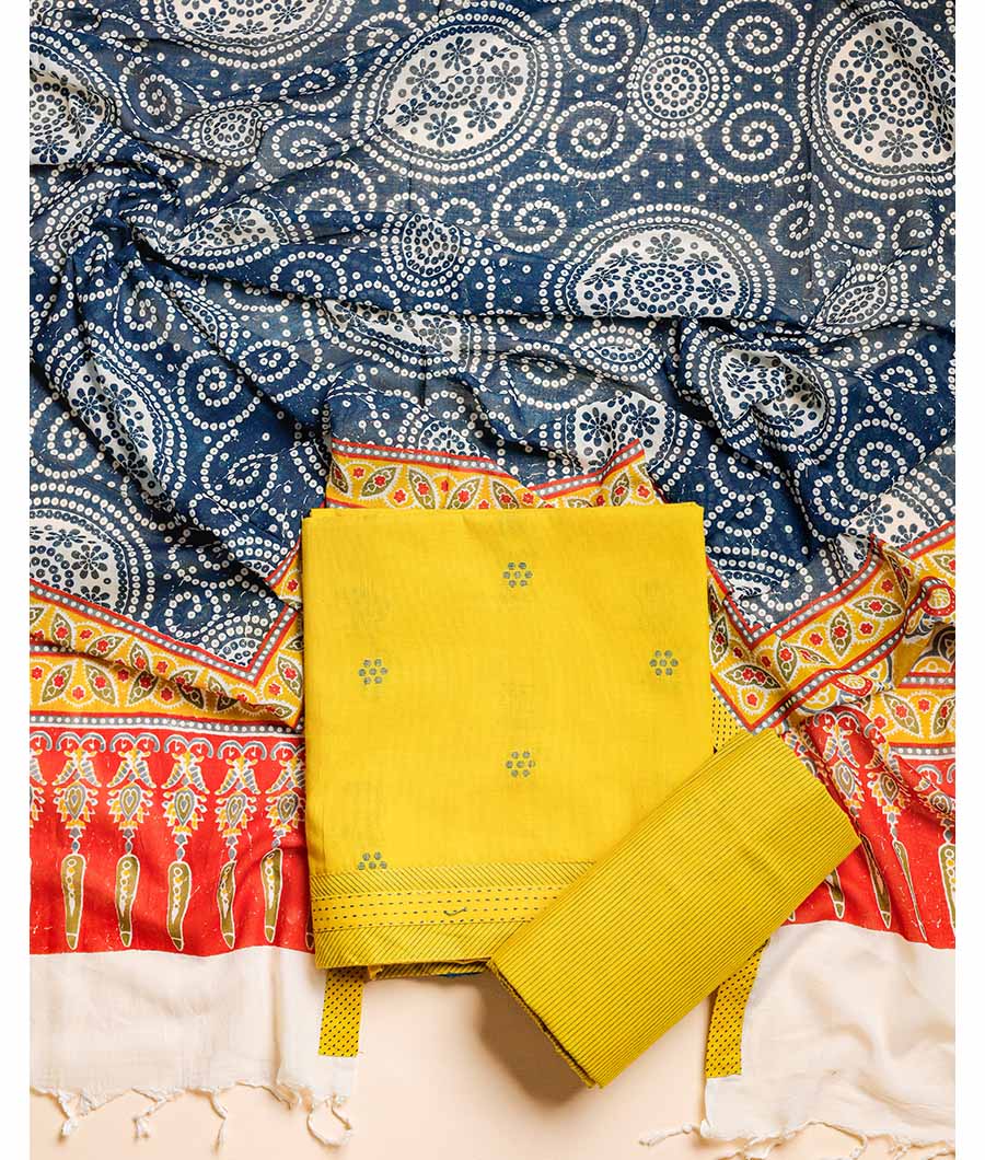 ETHNIC COTTON HANDLOOM SUIT SET WITH CHANDERI DUPATTA