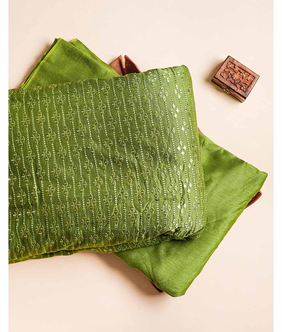 SEMI SILK MIRROR WORK & PLAIN FABRIC