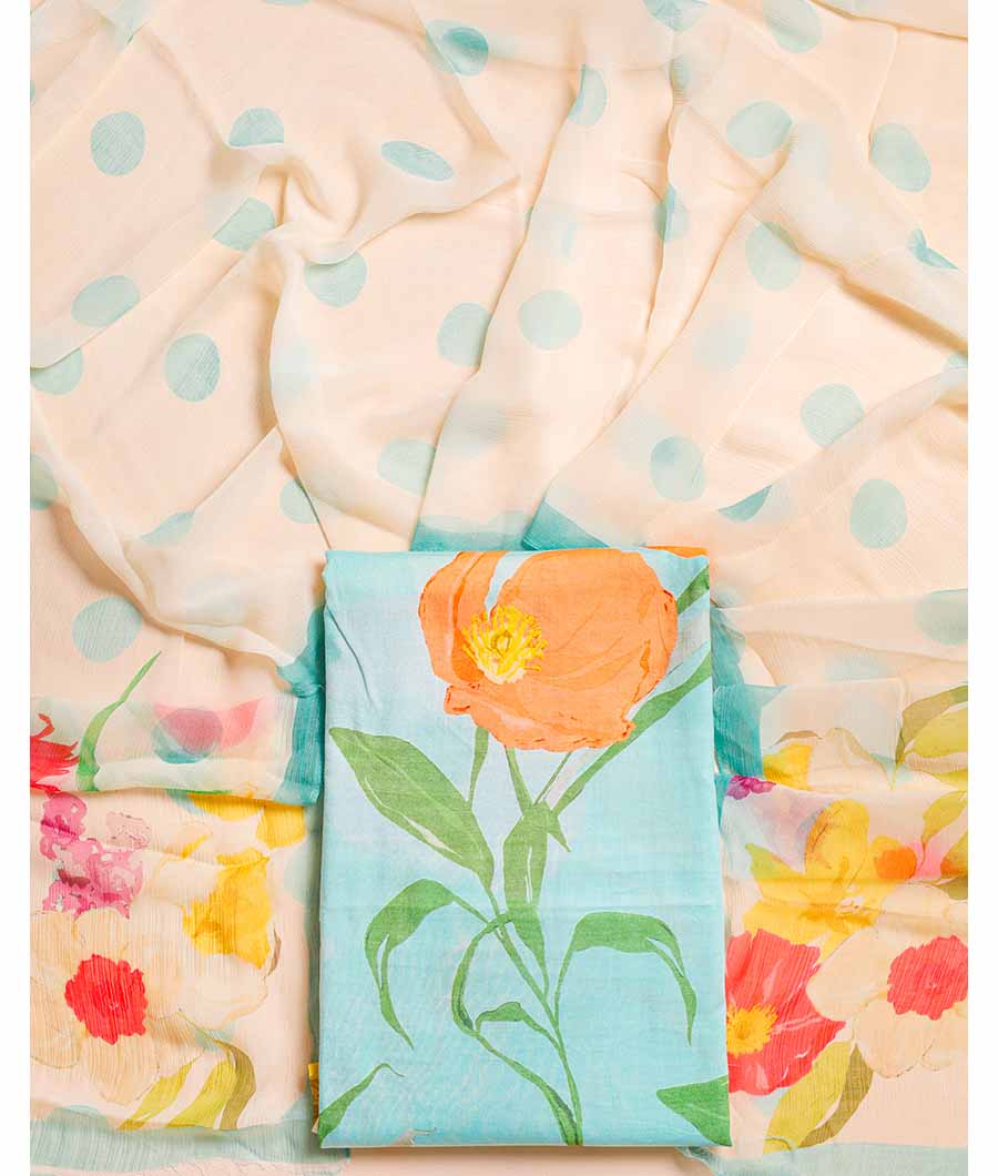 PURE COTTON WITH CHIFFON DUPATTA SUIT SET