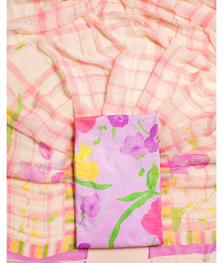 PURE COTTON WITH CHIFFON DUPATTA SUIT SET