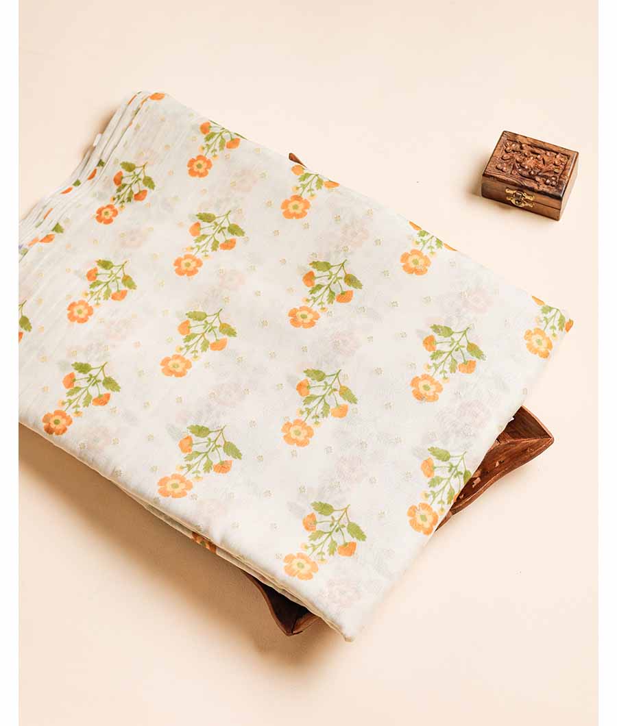 PURE BANARASI CHANDERI WOVEN WITH PRINTED FABRIC