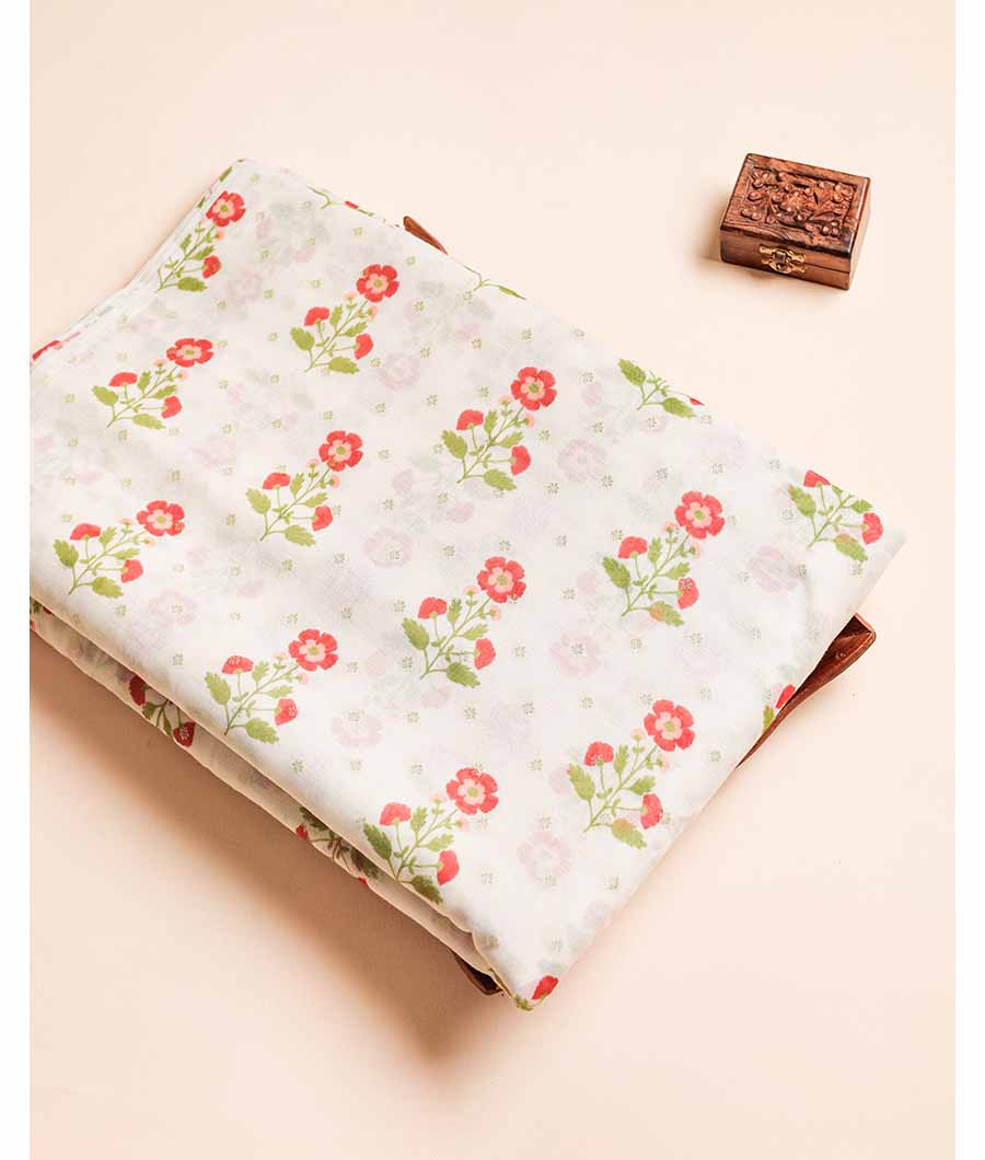PURE BANARASI CHANDERI WOVEN WITH PRINTED FABRIC