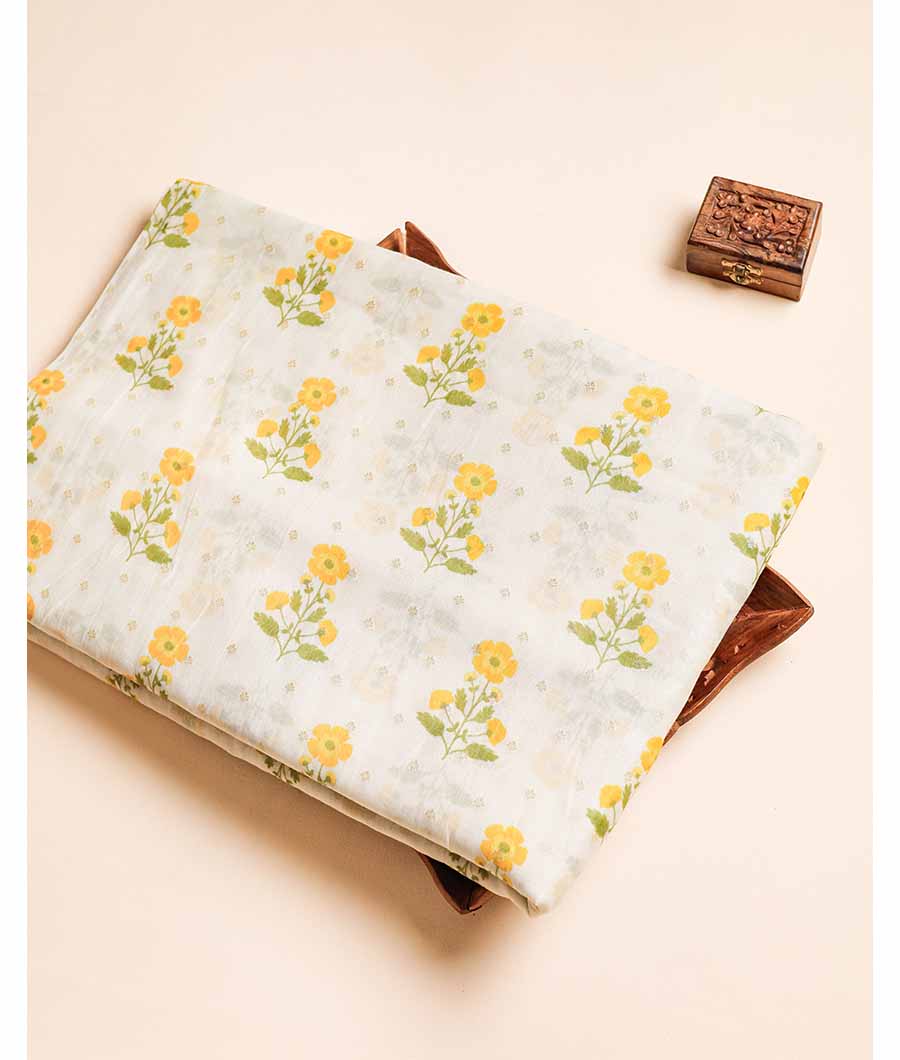 PURE BANARASI CHANDERI WOVEN WITH PRINTED FABRIC