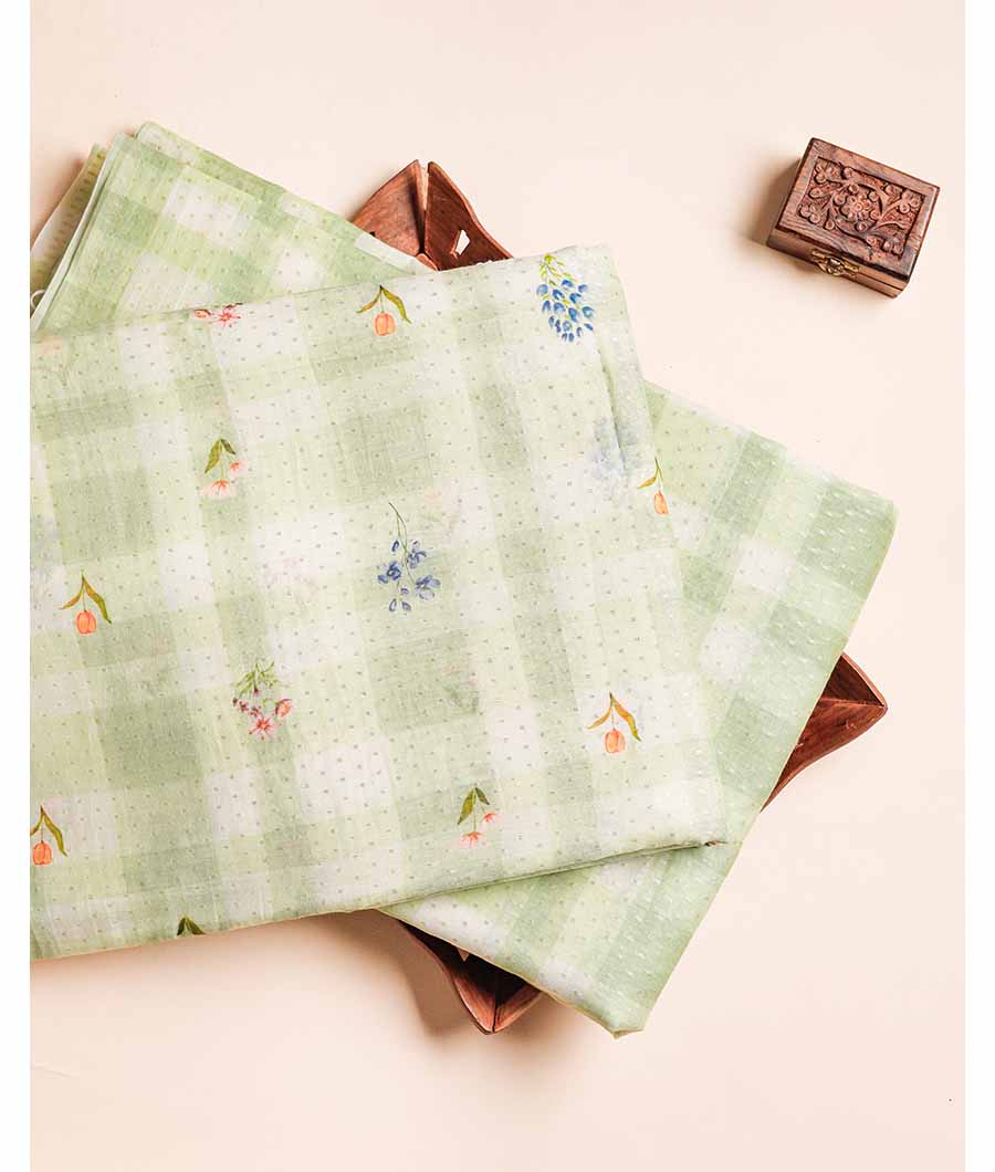 PURE BANARASI CHANDERI WOVEN WITH PRINTED FABRIC