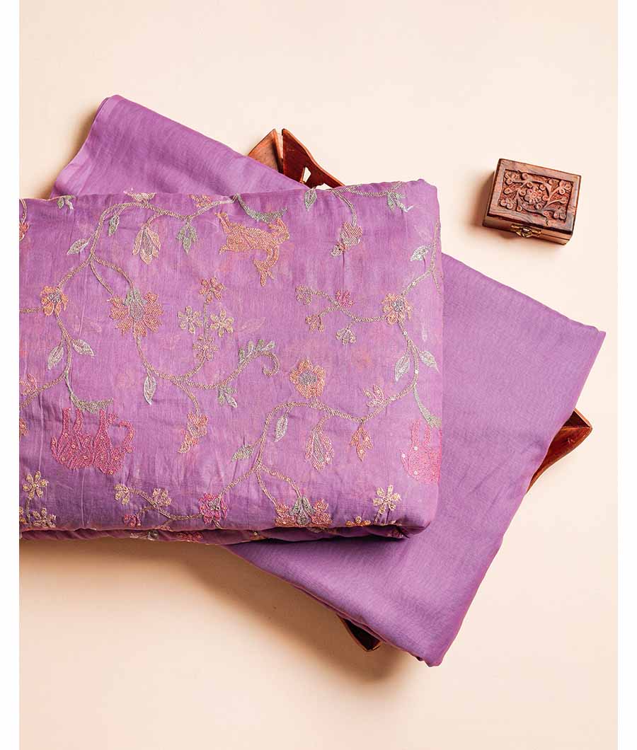 PURE BANARASI MUL CHANDERI EMBROIDERED WITH PLAIN FABRIC