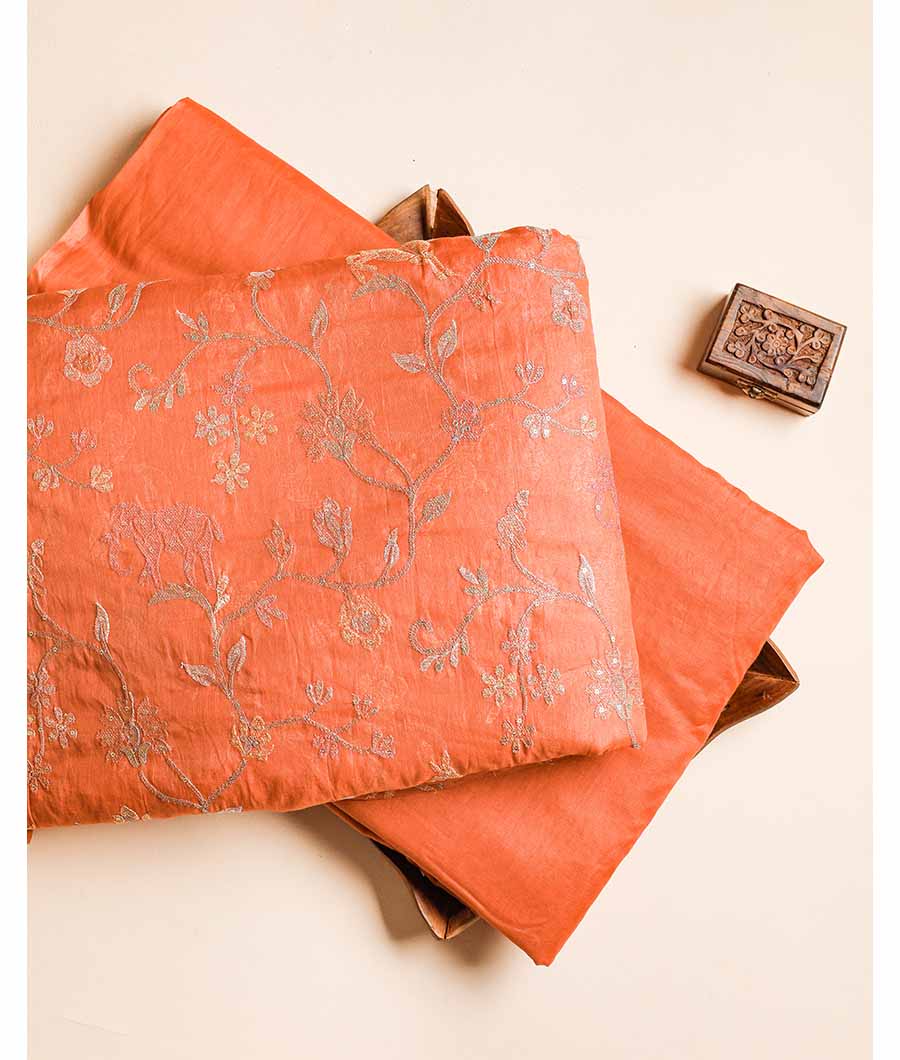 PURE BANARASI MUL CHANDERI EMBROIDERED WITH PLAIN FABRIC