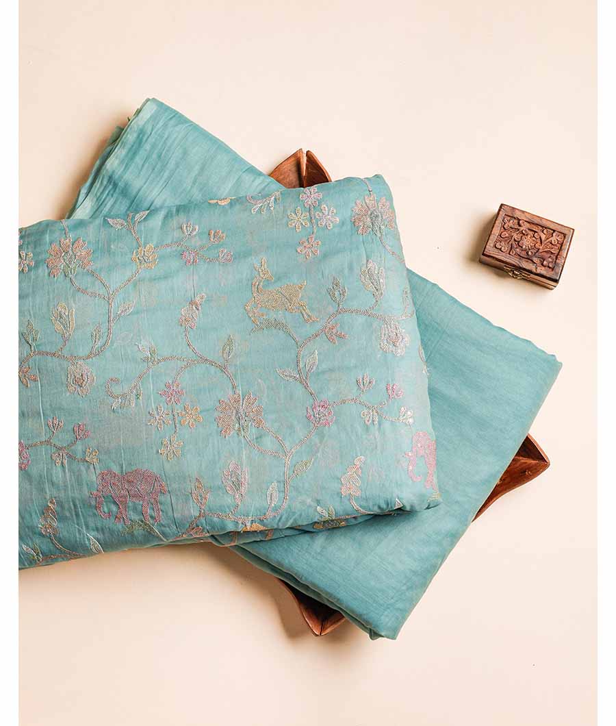 PURE BANARASI MUL CHANDERI EMBROIDERED WITH PLAIN FABRIC