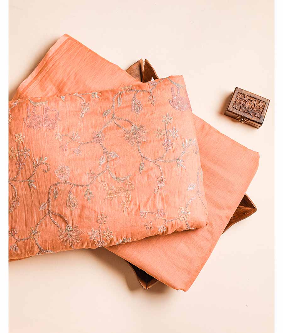 PURE BANARASI MUL CHANDERI EMBROIDERED WITH PLAIN FABRIC