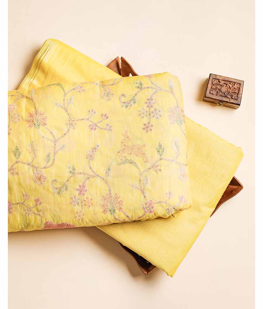 PURE BANARASI MUL CHANDERI EMBROIDERED WITH PLAIN FABRIC