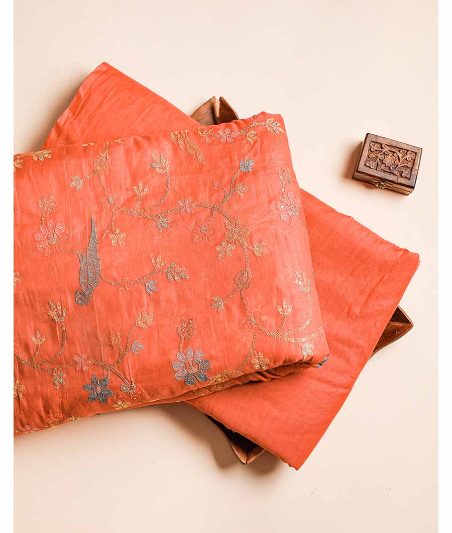 PURE BANARASI MUL CHANDERI EMBROIDERED WITH PLAIN FABRIC