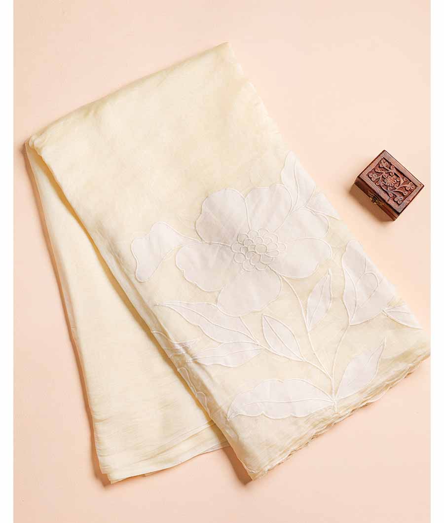 PURE BANARASI MUL CHANDERI APPLIQUE WORK FABRIC