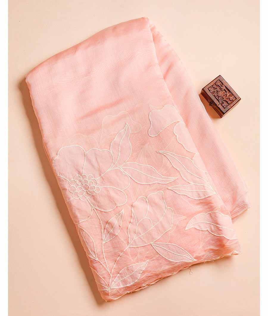 PURE BANARASI MUL CHANDERI APPLIQUE WORK FABRIC