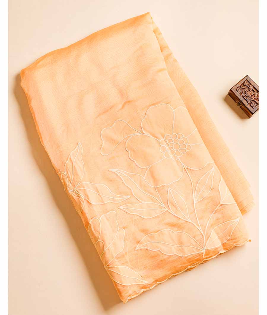 PURE BANARASI MUL CHANDERI APPLIQUE WORK FABRIC