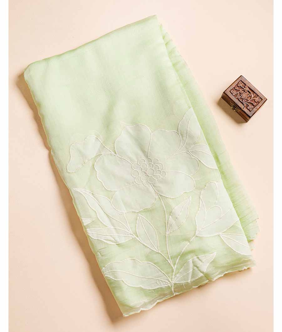 PURE BANARASI MUL CHANDERI APPLIQUE WORK FABRIC
