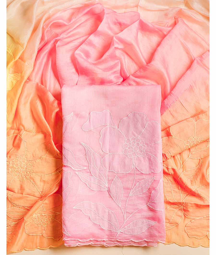 PURE MUL CHANDERI APPLIQUE  WORK SUIT SET