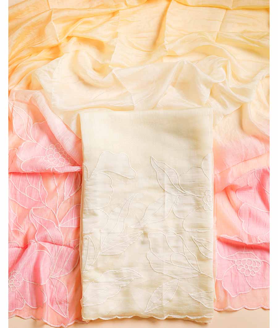 PURE MUL CHANDERI APPLIQUE  WORK SUIT SET