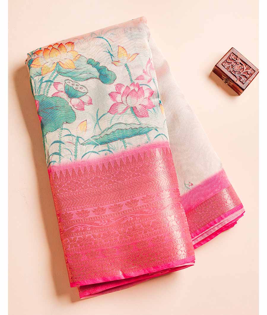 SEMI TISSUE SILK BORDER FABRIC