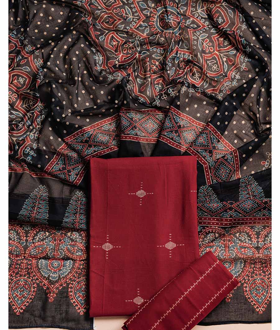 PURE COTTON WOVEN SUIT SET WITH MUL KALAMKARI DUPATTA