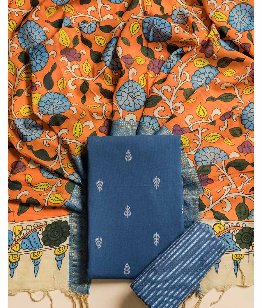 PURE COTTON WOVEN SUIT SET WITH SILK HAND PAINTED KALAMKARI DUPATTA