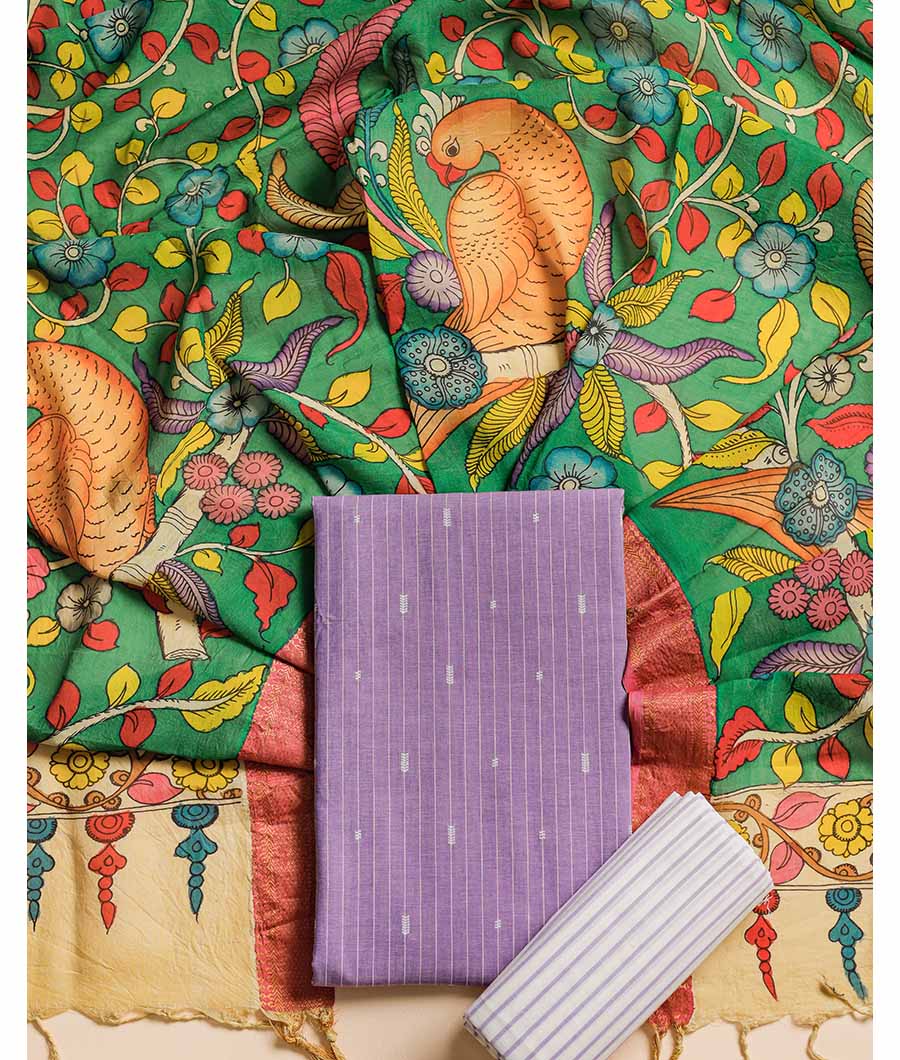 PURE COTTON WOVEN SUIT SET WITH SILK HAND PAINTED KALAMKARI DUPATTA
