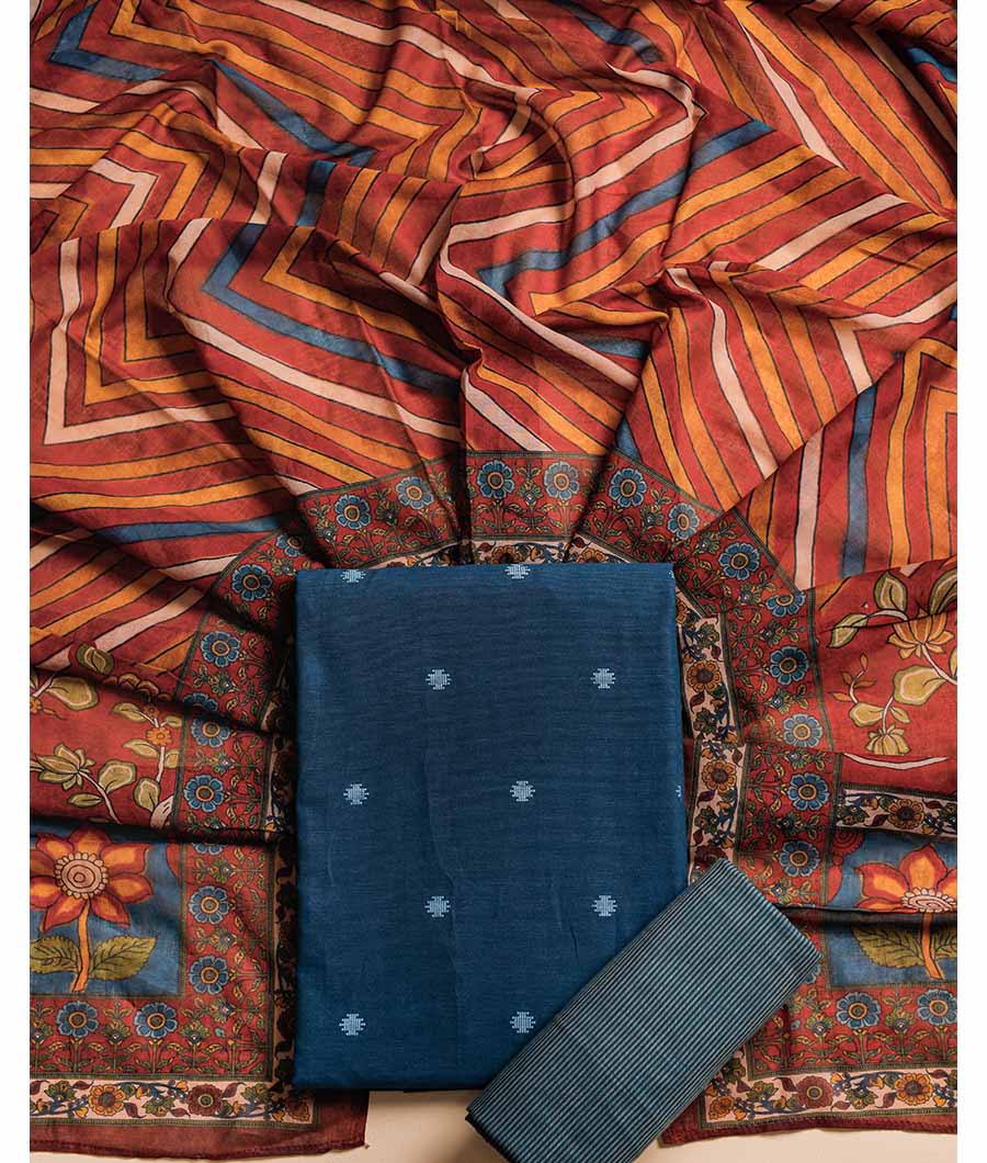 PURE COTTON WOVEN SUIT SET WITH MUL KALAMKARI DUPATTA