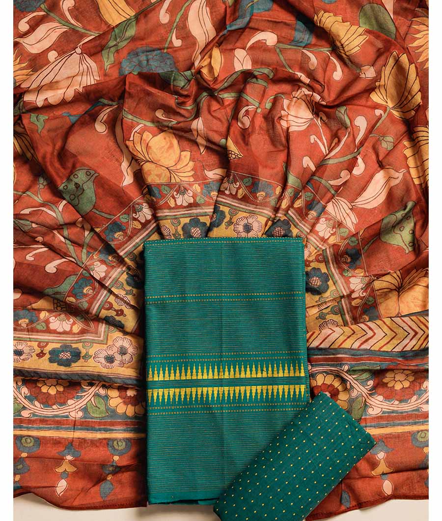 PURE COTTON WOVEN SUIT SET WITH MUL KALAMKARI DUPATTA
