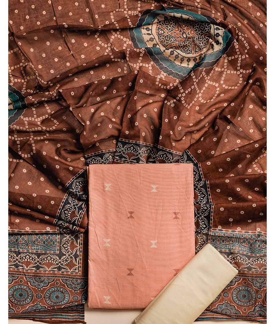 PURE COTTON WOVEN SUIT SET WITH MUL KALAMKARI DUPATTA