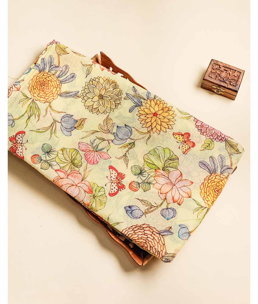 PURE BANARASI MUL CHANDERI PRINTED FABRIC