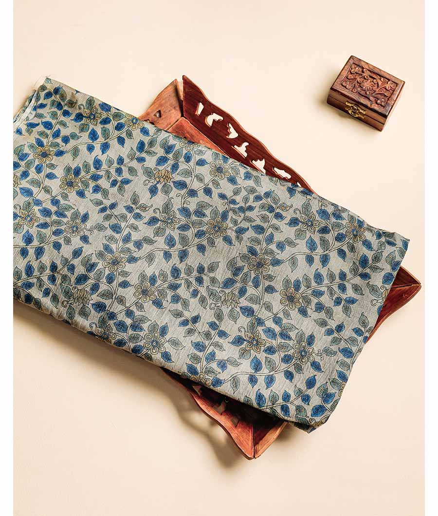 PURE HANDLOOM TUSSAR KALAMKARI PRINTED FABRIC