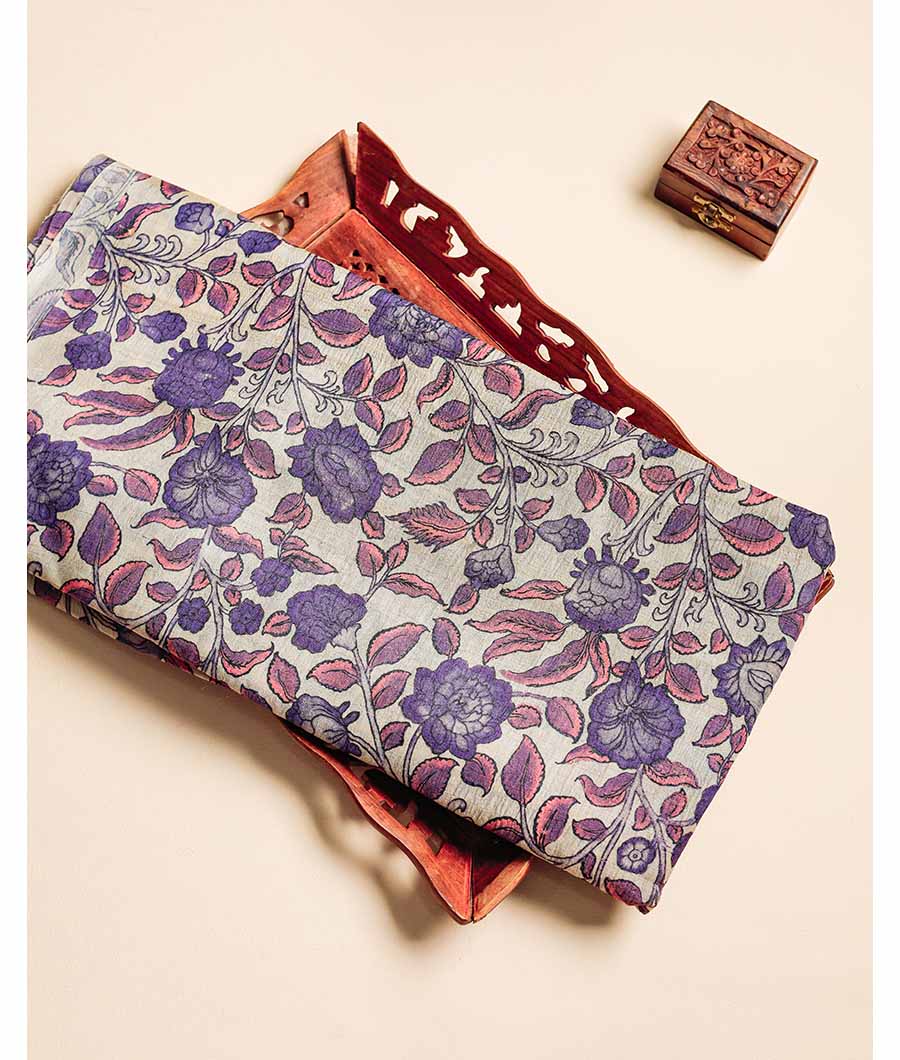 PURE HANDLOOM TUSSAR KALAMKARI PRINTED FABRIC