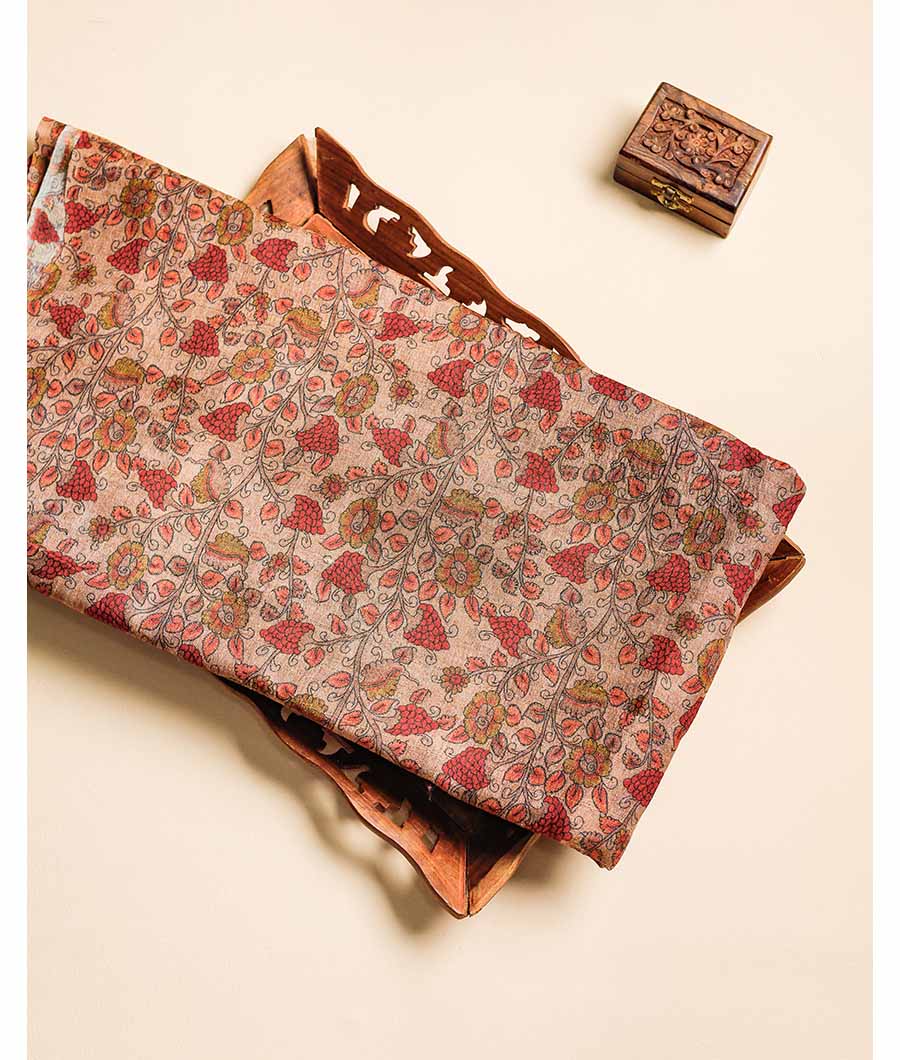 PURE HANDLOOM TUSSAR KALAMKARI PRINTED FABRIC
