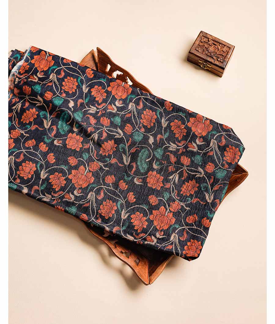 PURE HANDLOOM TUSSAR KALAMKARI PRINTED FABRIC