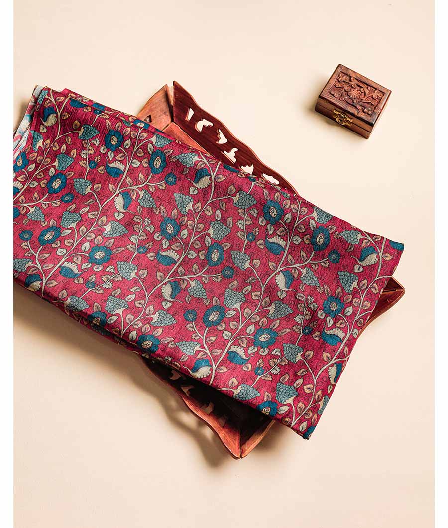 PURE HANDLOOM TUSSAR KALAMKARI PRINTED FABRIC