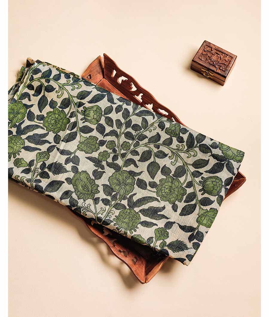 PURE HANDLOOM TUSSAR KALAMKARI PRINTED FABRIC