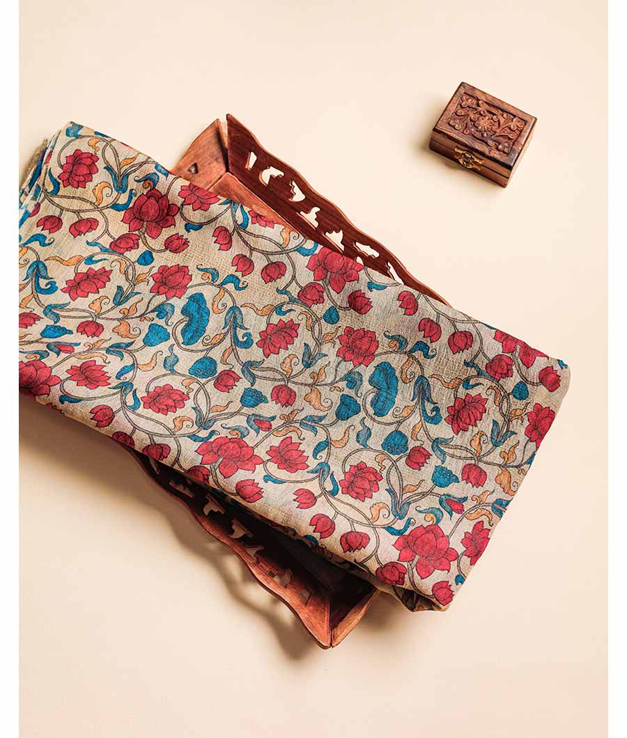 PURE HANDLOOM TUSSAR KALAMKARI PRINTED FABRIC